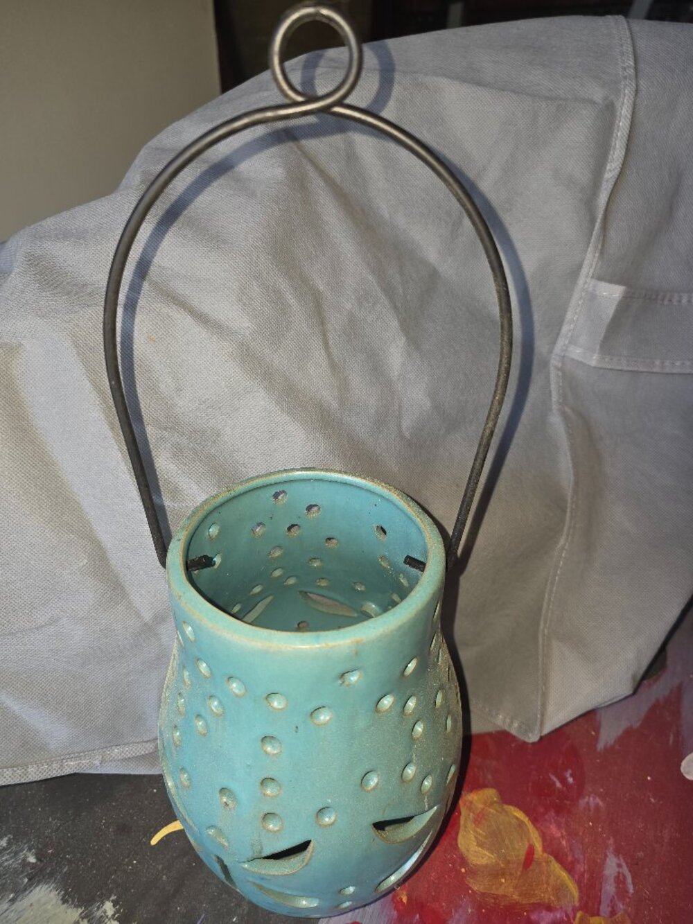 allen + roth 3.74-in x 8.07-in Ceramic Tea Light Outdoor Decorative Lantern